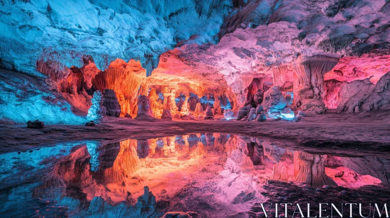 AI ART Colorful Stalactite Cave Reflection