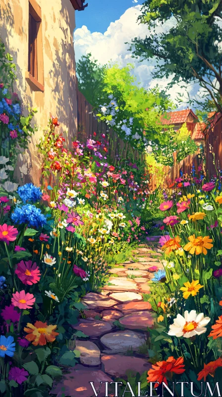 Floral Path Through Summer Garden AI Image