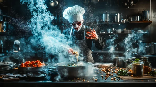 Creepy Chef in a Smoky Kitchen