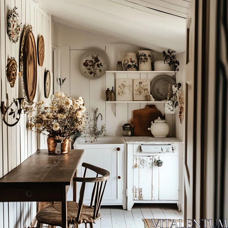 Rustic Kitchen with Dried Flowers AI Image