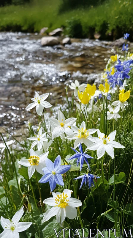 AI ART Blooming Wildflowers by the Stream