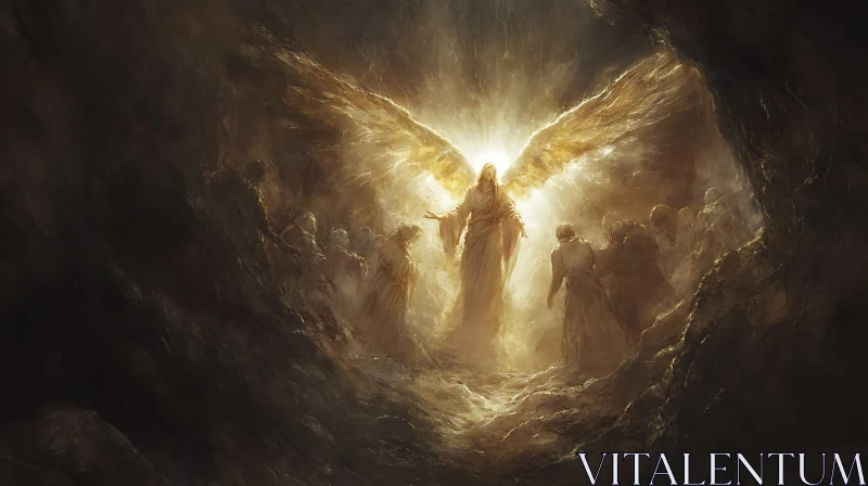 Golden Angel with Wings Artwork AI Image