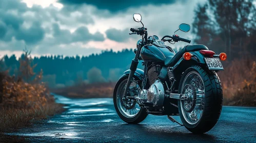 Classic Motorcycle on Wet Asphalt