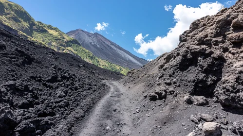 Journey Through Volcanic Terrain AI Image