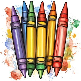 Vibrant Crayon Set with Watercolor Background
