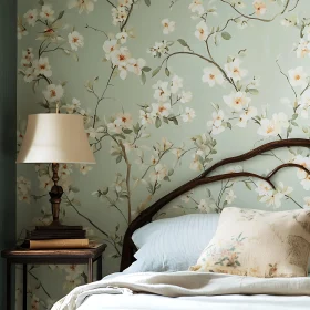 Floral Wallpaper in Bedroom Interior