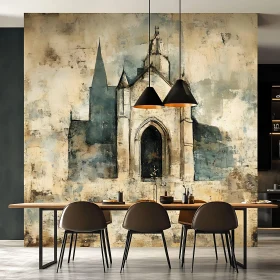 Modern Dining Room with Church Painting