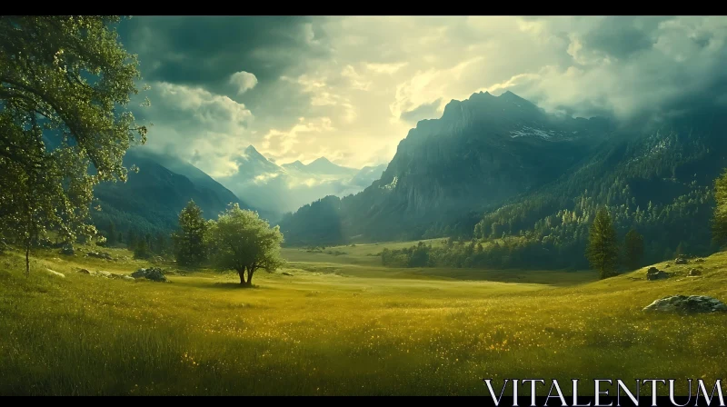 AI ART Scenic Mountain Meadow Landscape