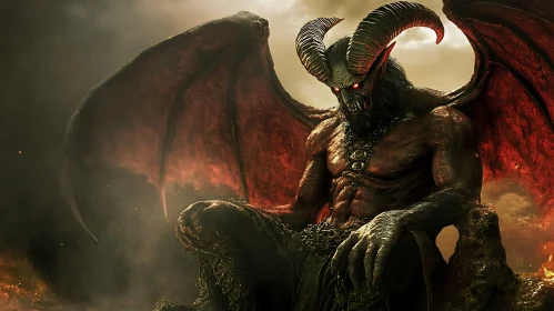 Powerful Demon in Fiery Landscape