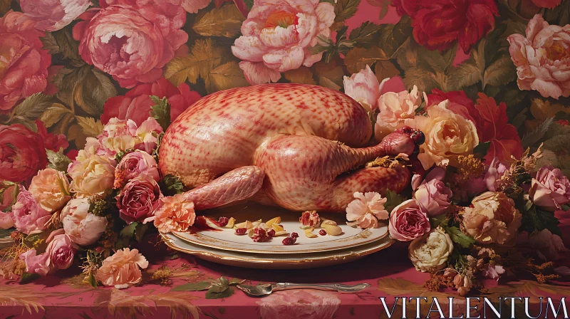 AI ART Roses and Roasted Turkey: Vintage Still Life