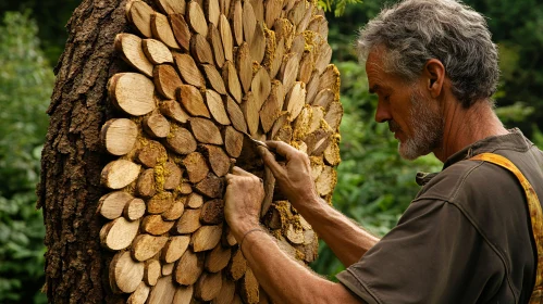 Intricate Wood Design on Tree Trunk