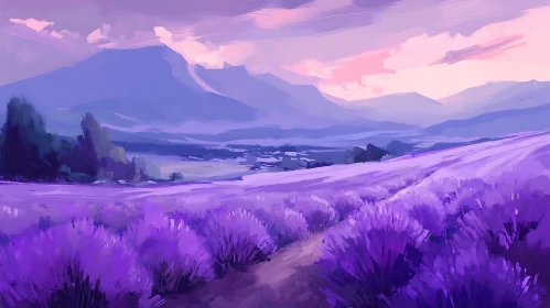 Purple Lavender Field Mountain Landscape