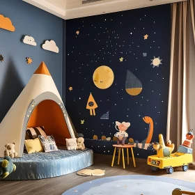 Whimsical Kids Room with Night Sky Theme