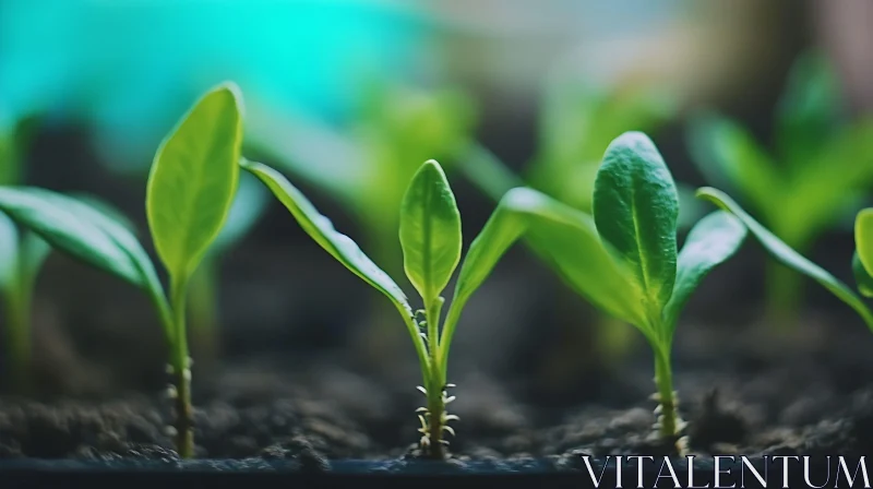 Green Seedlings Sprouting from Soil AI Image