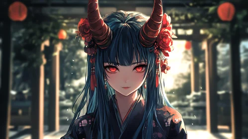 Red-Eyed Demon Girl in Kimono