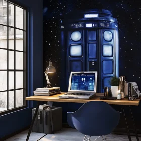 Blue Workspace with Laptop and Tardis