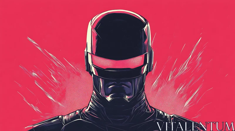 Sleek Black Cyborg on Vibrant Pink Background AI Image