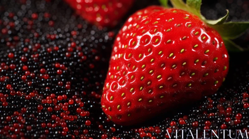 AI ART Detailed Close-Up of Strawberry on Black Seeds