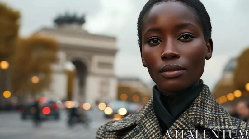 Elegant African-American Woman at Arc de Triomphe in Paris AI Image