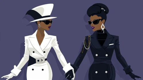 Elegant Illustration of Two Black Women in Formal Attire