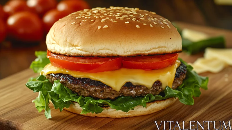 Mouthwatering Cheeseburger with Lettuce and Tomato AI Image