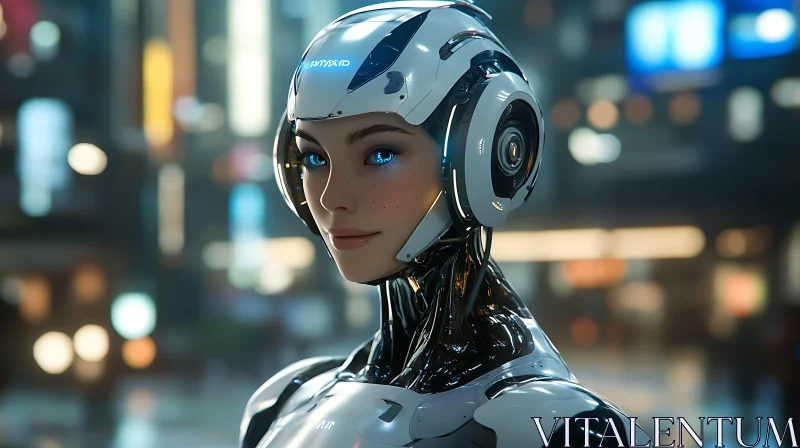 Human-like Robot in a Modern Urban Setting AI Image