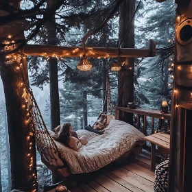 Hammock Relaxation in Forest Treehouse