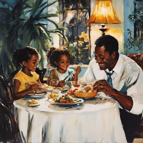 Father and Daughters Mealtime Art
