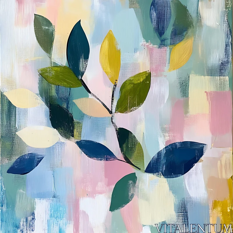 Pastel Leaves Abstract Painting AI Image