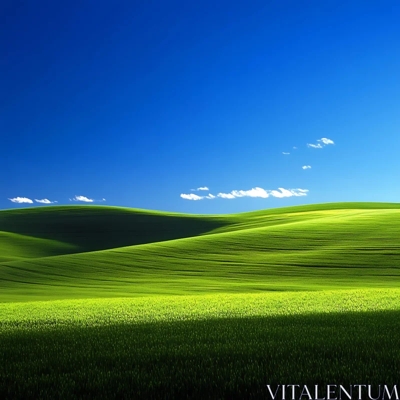 AI ART Rolling Green Field Under Azure Sky