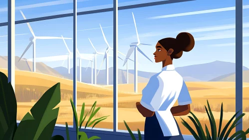 Woman and Wind Turbines