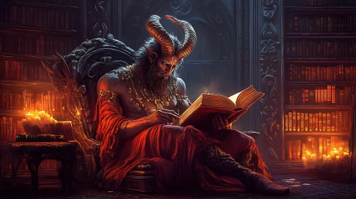 Horned Demon Studying Ancient Text