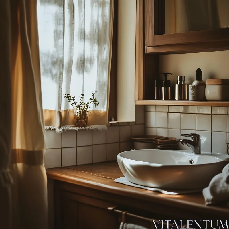 Serene Bathroom Setting with White Sink AI Image