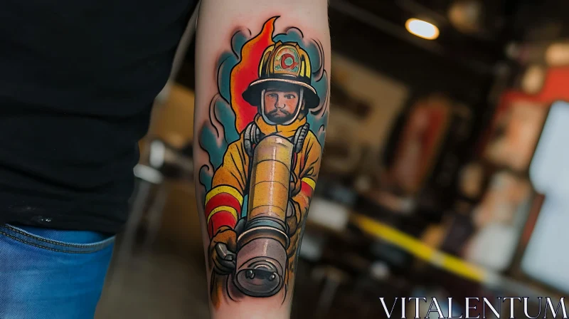 Heroic Firefighter Tattoo Design AI Image