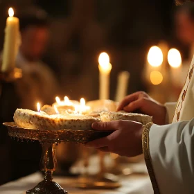 Golden Tray with Lit Candles