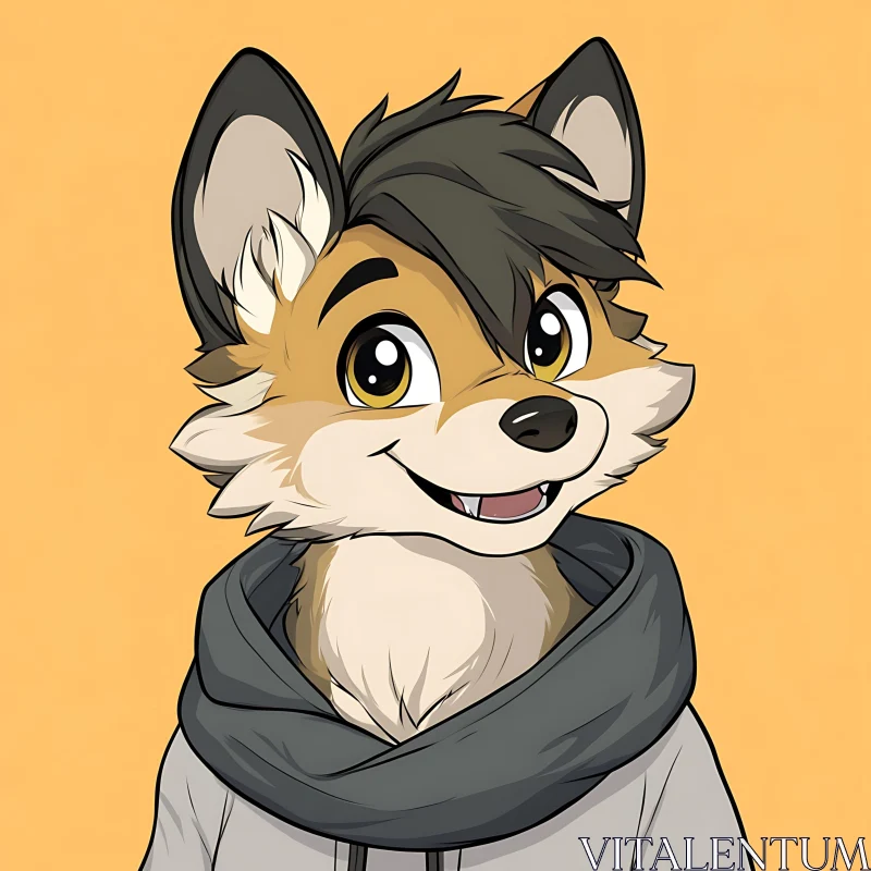 Cartoon Fox in Hoodie with Orange Background AI Image