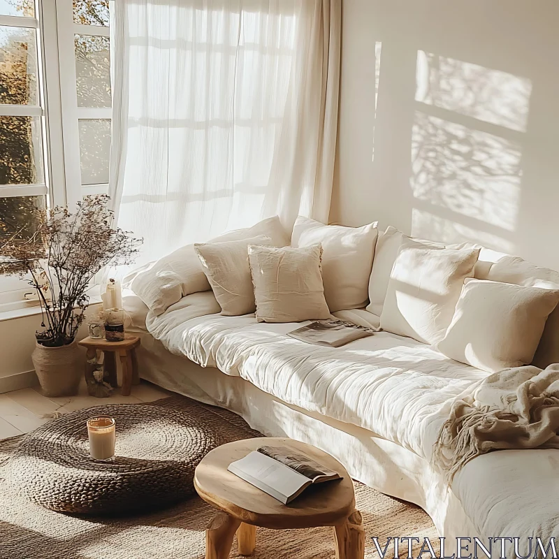 Serene White Living Room Scene AI Image