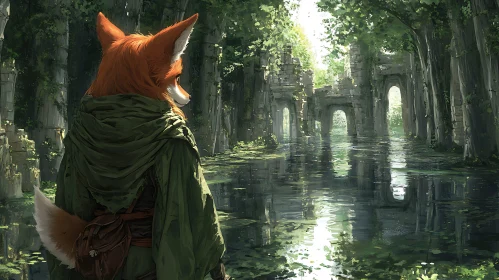 Fox Contemplating Ancient Ruins