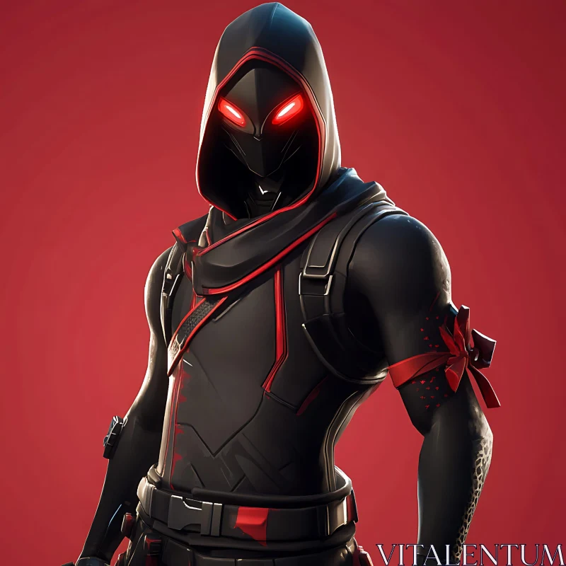 AI ART Red-Eyed Hooded Character on Red Background