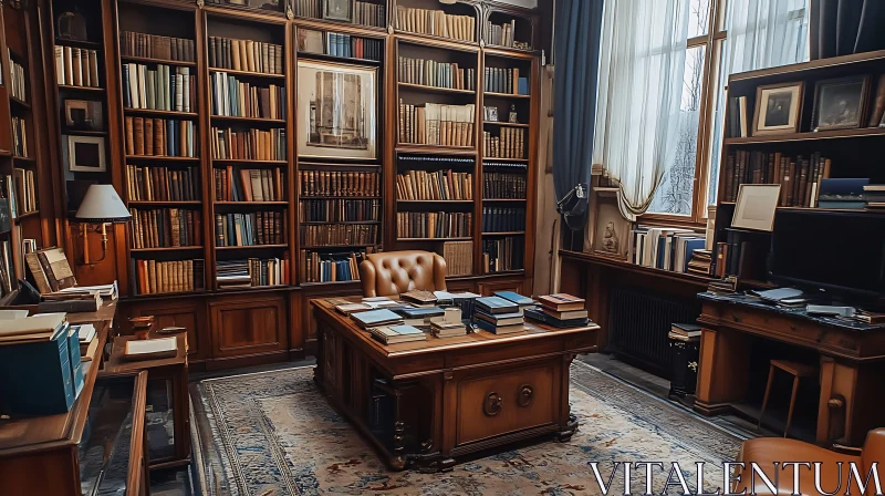 AI ART Classic Home Library with Rich Wood Details