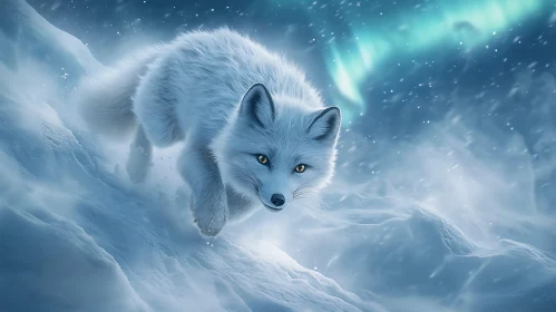 White Fox in Snowy Landscape