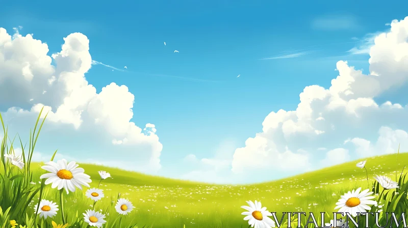 AI ART Scenic Daisy Field with Clouds