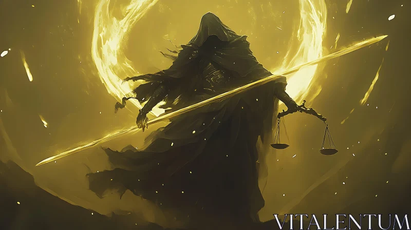 Cloaked Figure with Scales and Sword AI Image