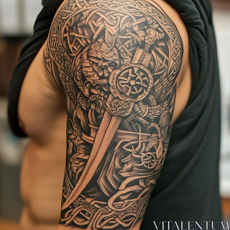 Detailed Celtic Arm Tattoo with Sword AI Image