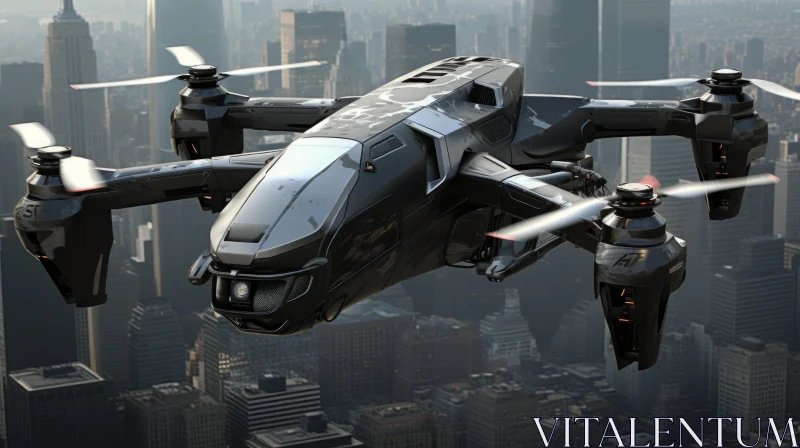 Futuristic Flying Drone Over City AI Image