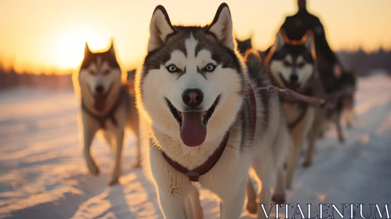 Husky Sled Dogs in Snow with Unique Anamorphic Lens Flare AI Image