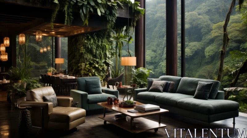 Mountainous Vistas and Lush Greenery: A Captivating Lounge Design AI Image