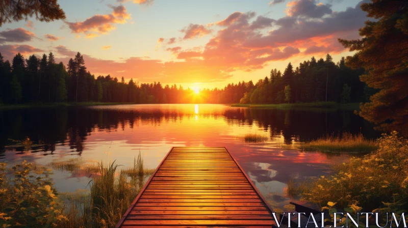 Sublime Sunset Over Lake Dock - Naturalistic Landscape Photography AI Image