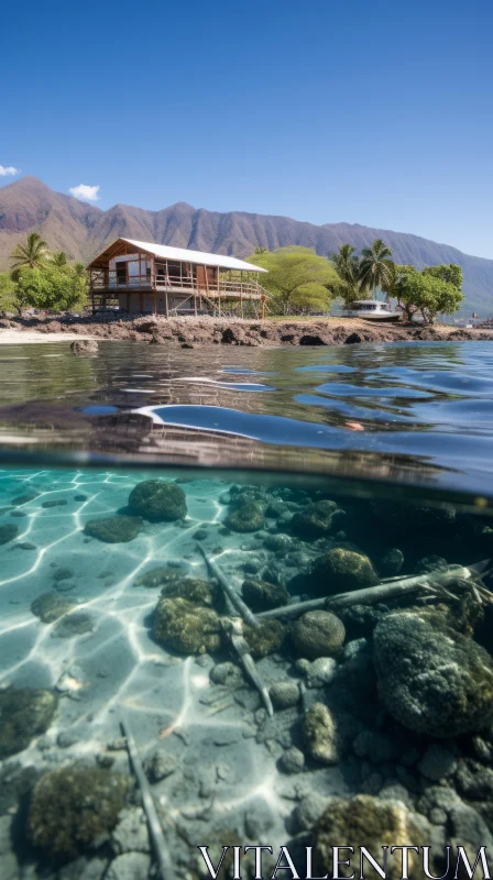 Submerged House in Serene Oceanic Vistas | Rinpa School Inspired Art AI Image