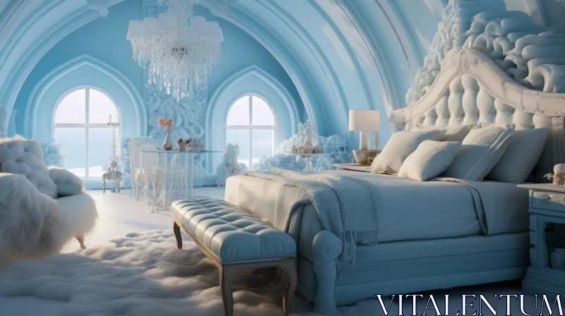 Whimsical Ice Bedroom with Ornate Bed | Surrealistic Architecture AI Image